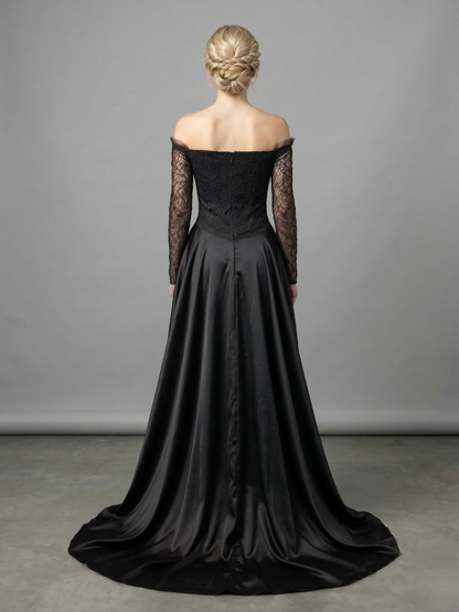 Schulterfreies Abendkleid mit Überrock E376