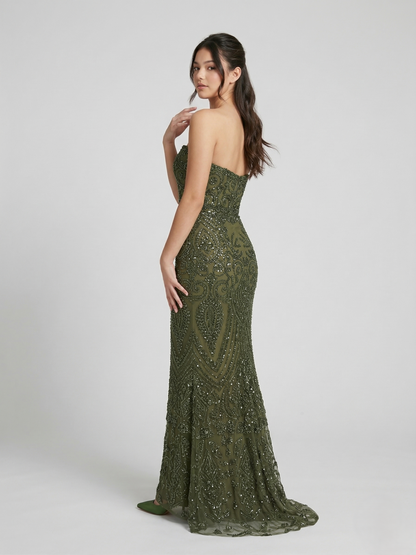 Trägerloses Spitzenabendkleid e380
