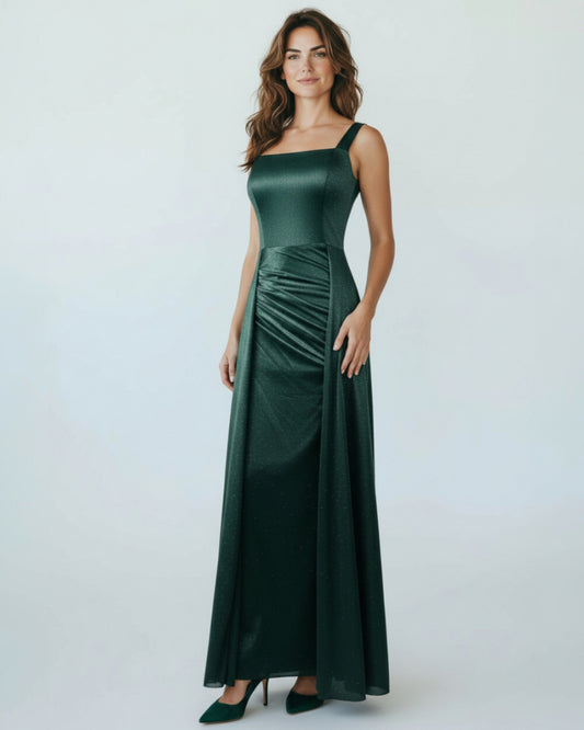 Schimmerndes Abendkleid mit Eckigem Ausschnitt - E295