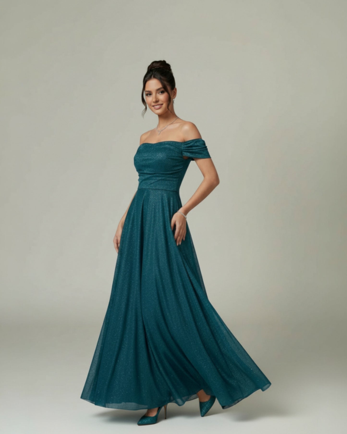 Schulterfreies Glitzer-Abendkleid - E298