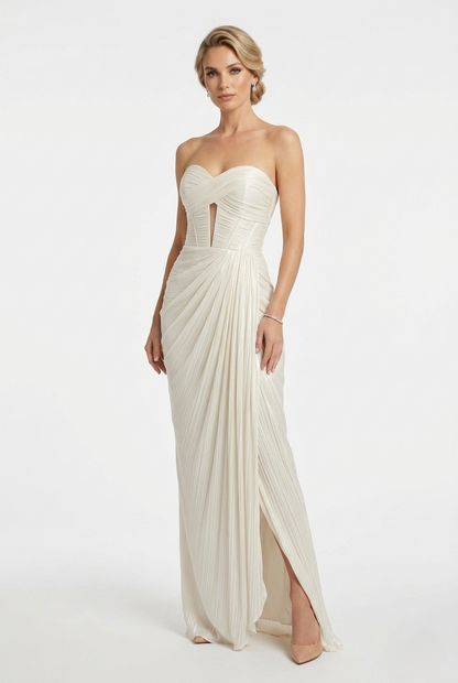 Drapiertes Corsagen-Abendkleid mit hohem Schlitz e394