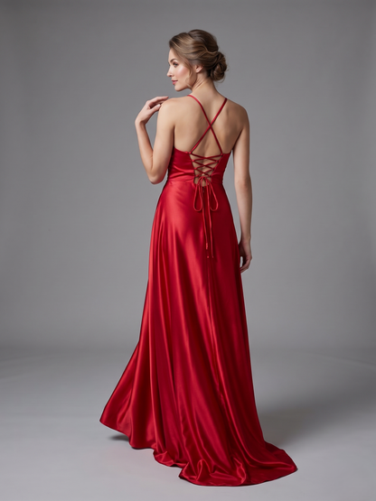 Satin-Abendkleid mit Wasserfall-Ausschnitt - E301
