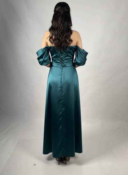 Langes Abendkleid mit U-Boot-Ausschnitt und Drapierung E370