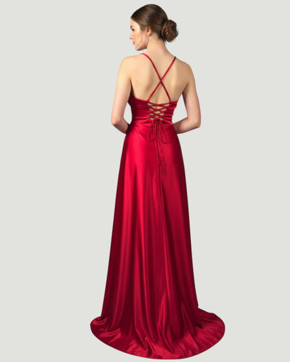 Satin-Abendkleid mit Wasserfall-Ausschnitt - E301