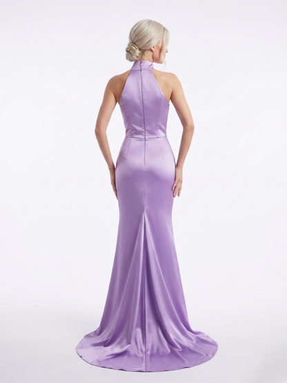 Drapiertes Satin-Kleid mit Neckholder - E277