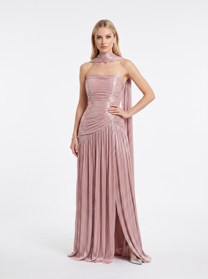 Plissiertes Abendkleid mit Choker  e393