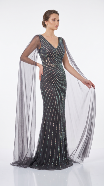 Pailletten-Abendkleid mit Cape-Ärmeln E307