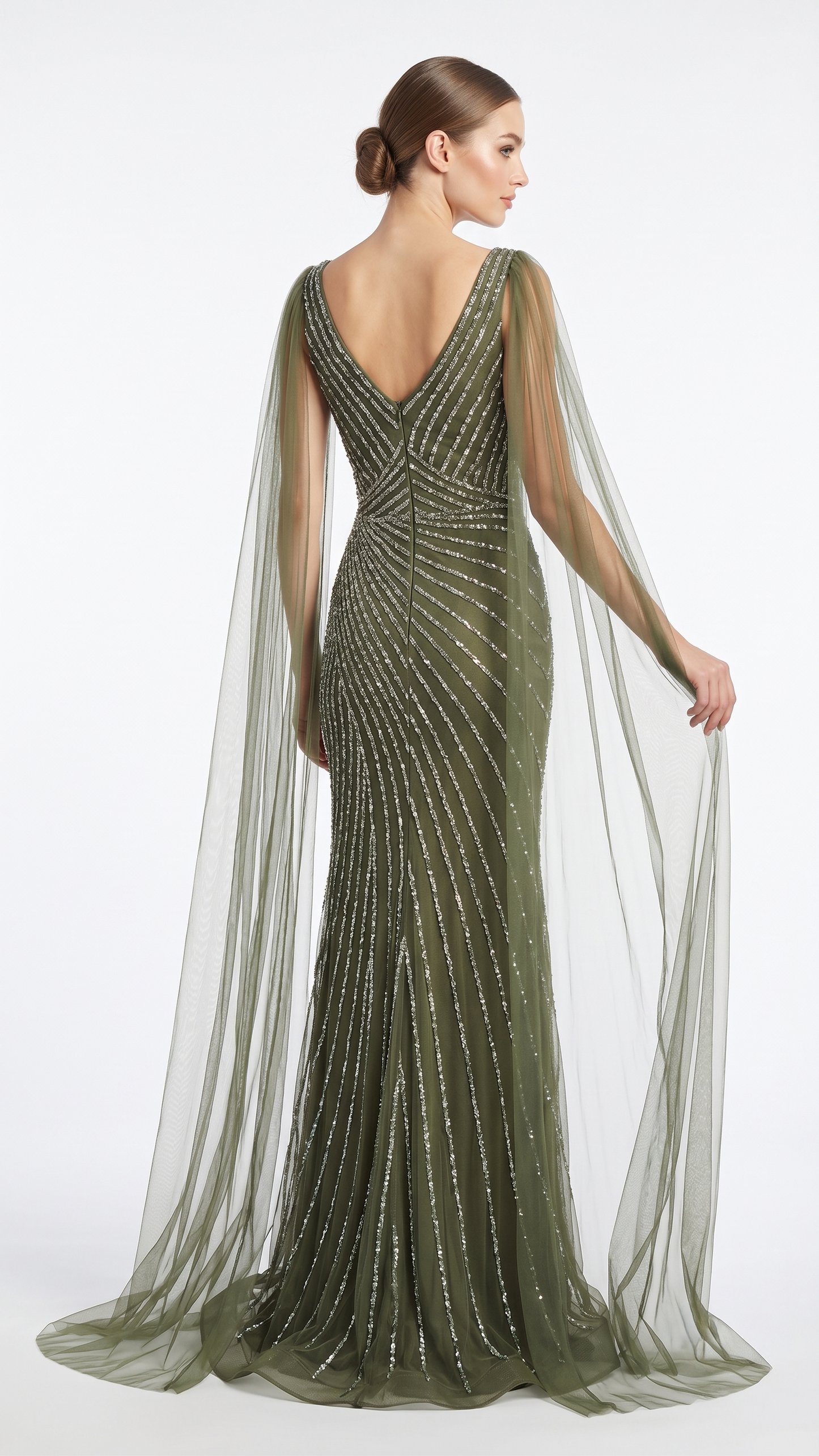 Pailletten-Abendkleid mit Cape-Ärmeln E307