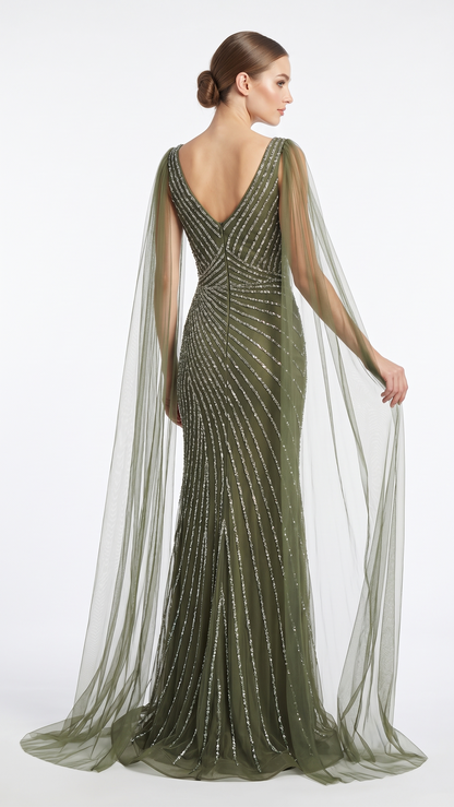 Pailletten-Abendkleid mit Cape-Ärmeln E307