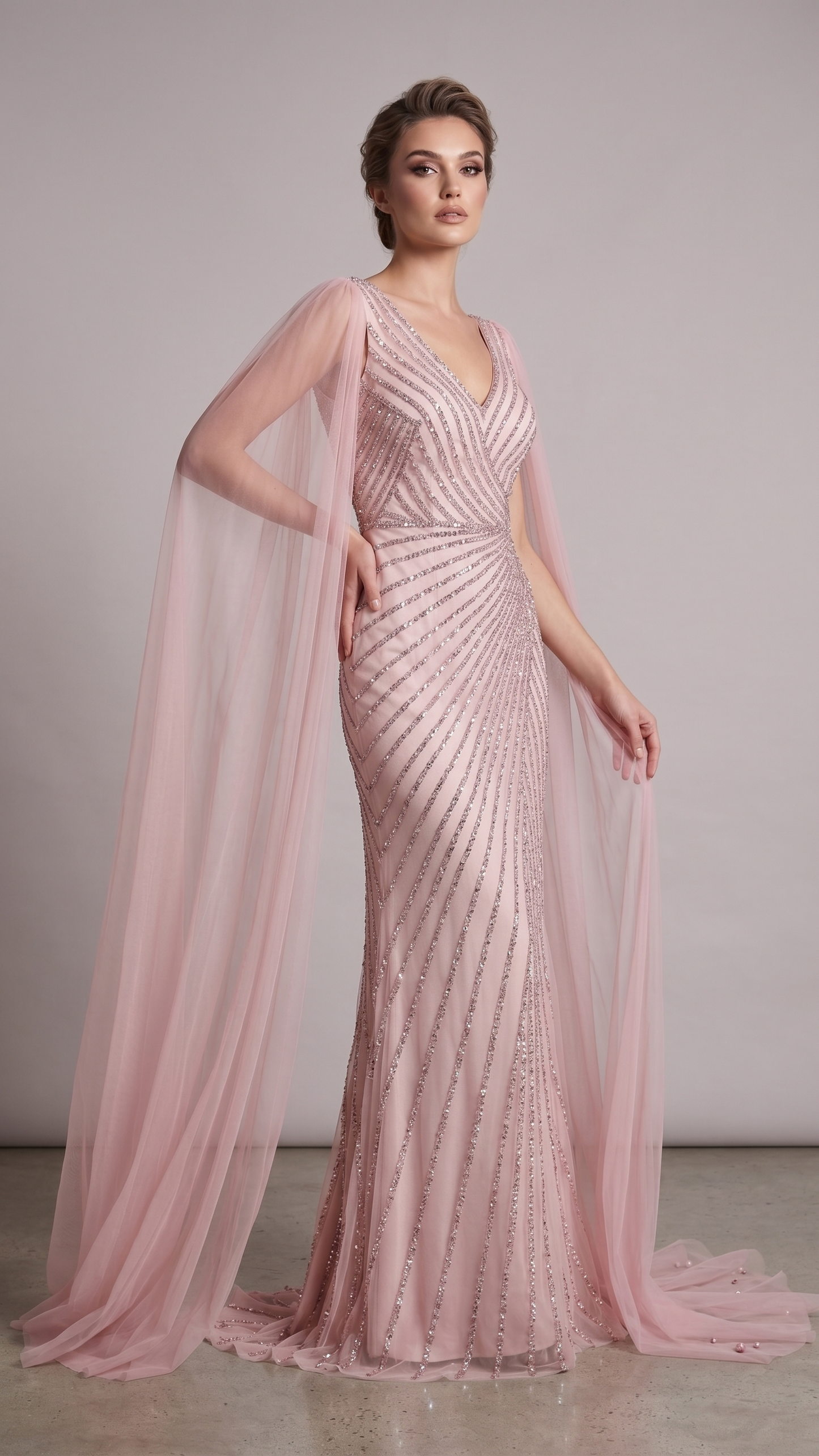 Pailletten-Abendkleid mit Cape-Ärmeln E307