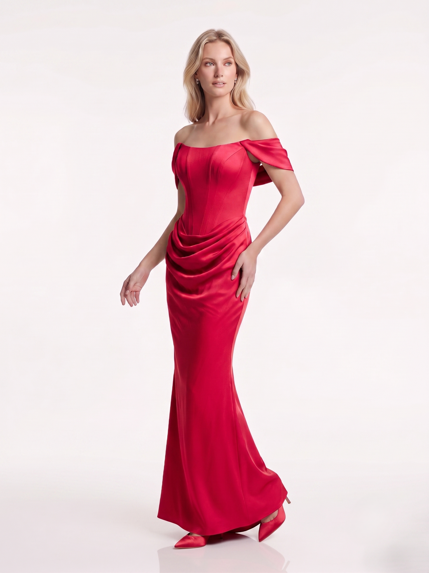 Schulterfreies Abendkleid mit Drapierung e385
