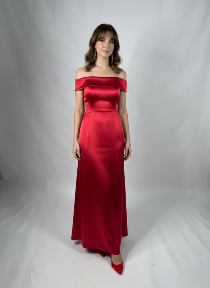 Schulterfreies Langes Abendkleid aus Satin E367