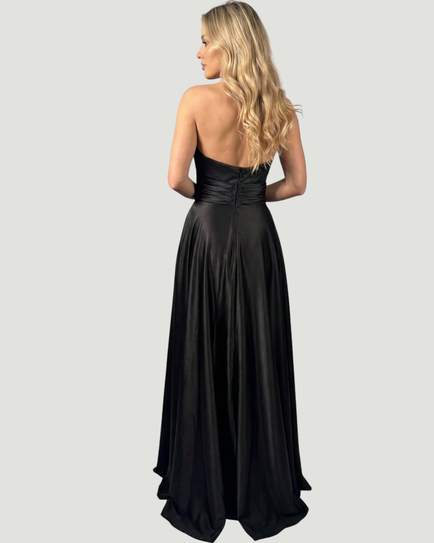Elegantes Satin-Abendkleid mit V-Ausschnitt E293