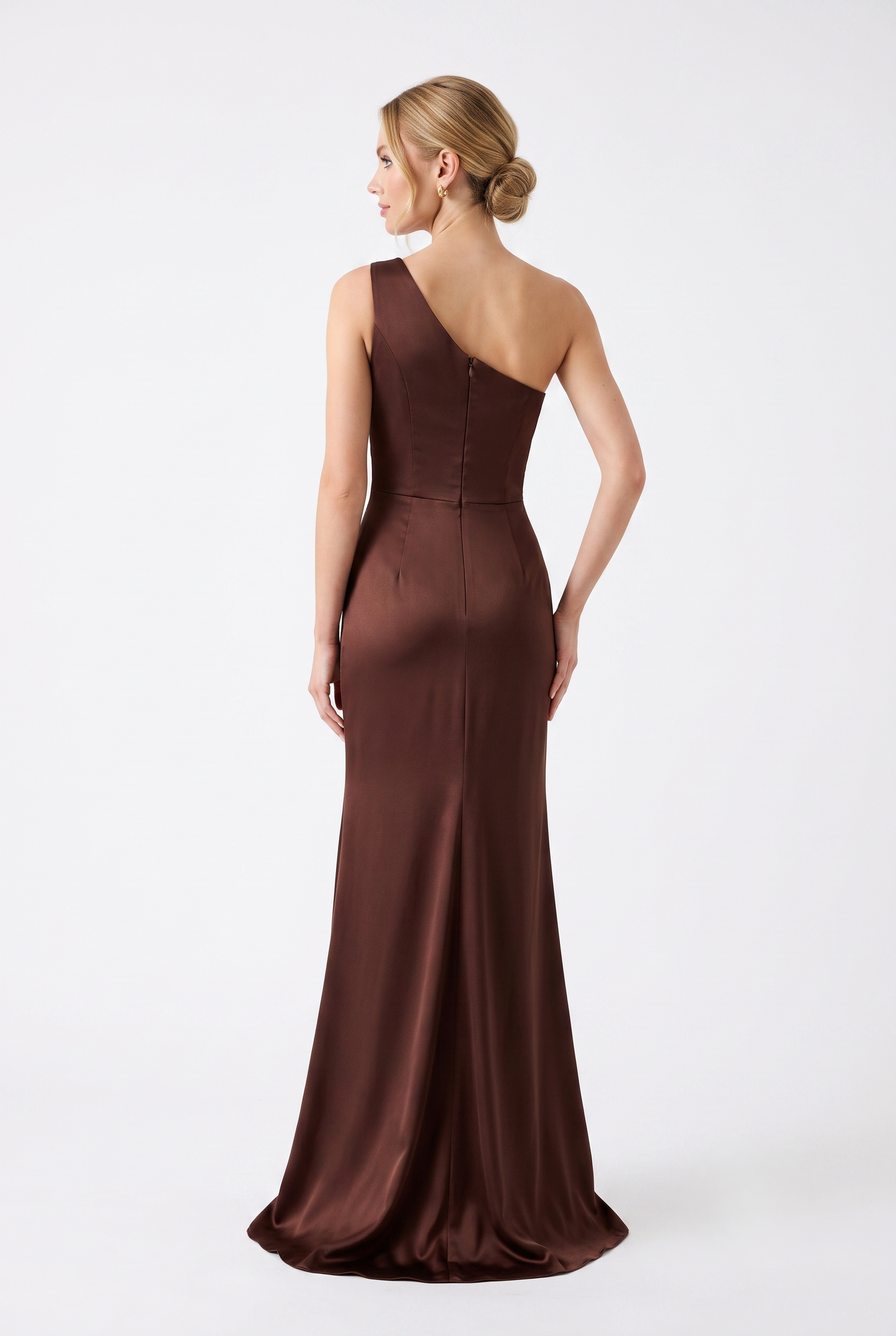 One-Shoulder Satinabendkleid mit Drapierung e387