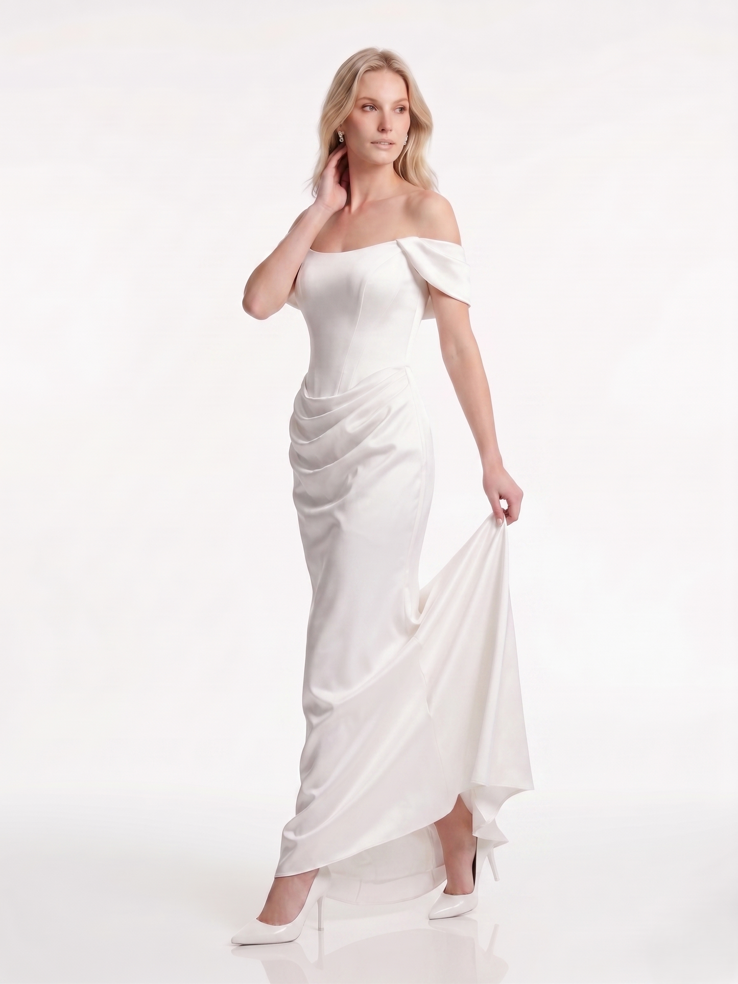 One-Shoulder Satinabendkleid mit Drapierung e387