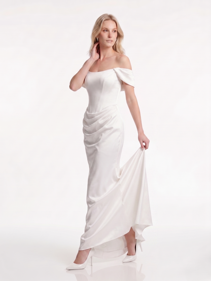 One-Shoulder Satinabendkleid mit Drapierung e387