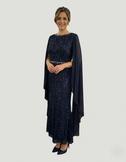 Langes Pailletten-Abendkleid mit Cape-Ärmeln&nbsp - E288