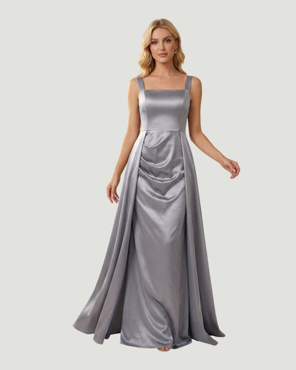 Elegantes Satin-Abendkleid mit eckigem Ausschnitt - E291