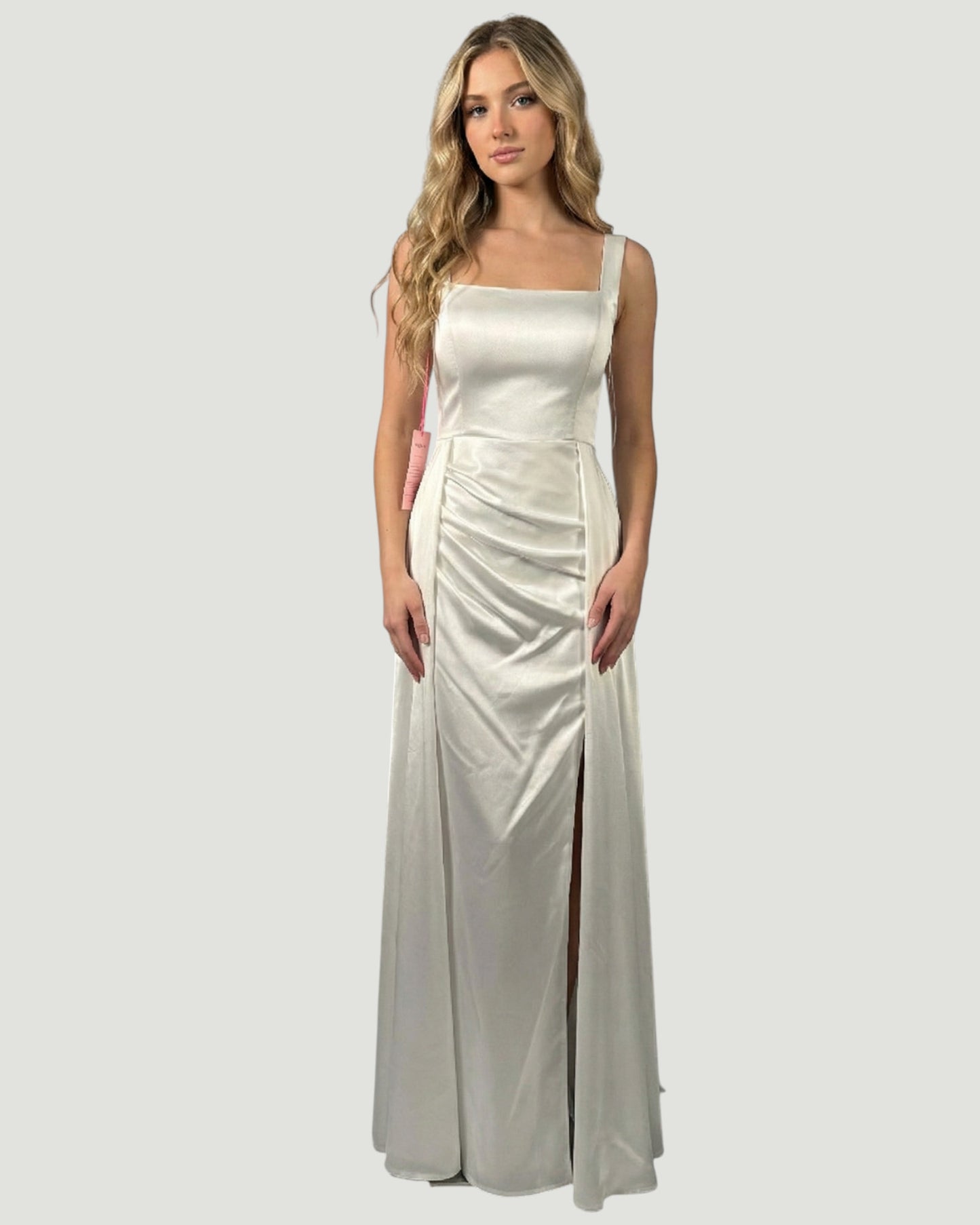 Elegantes Satin-Abendkleid mit eckigem Ausschnitt - E291