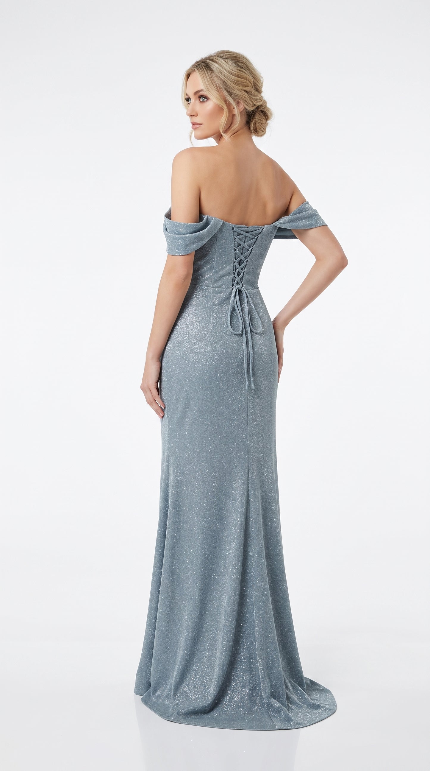 Schulterfreies Korsett-Abendkleid mit Drapierung in Roségold Beschreibung: e408