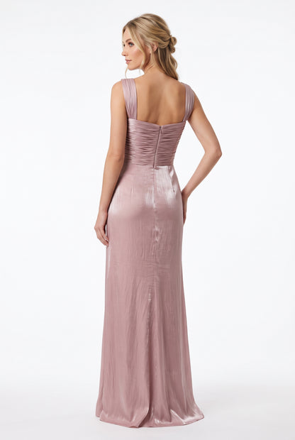 Elegantes Abendkleid mit Drapierung in Metallic-Kupfer Beschreibung: e414
