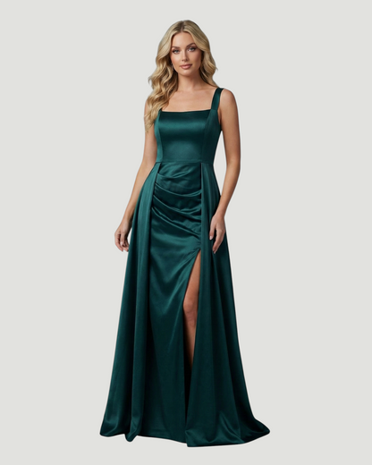 Elegantes Satin-Abendkleid mit eckigem Ausschnitt - E291