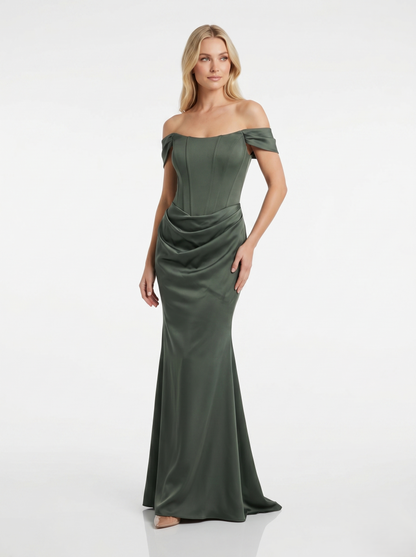 Schulterfreies Abendkleid mit Drapierung e385