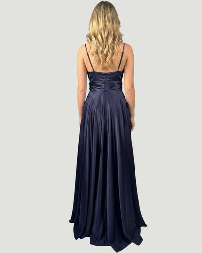 Elegantes Satin-Abendkleid mit V-Ausschnitt E293