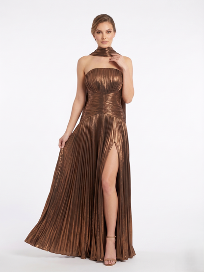 Elegantes trägerloses Plissee-Abendkleid in Rosé Beschreibung e397