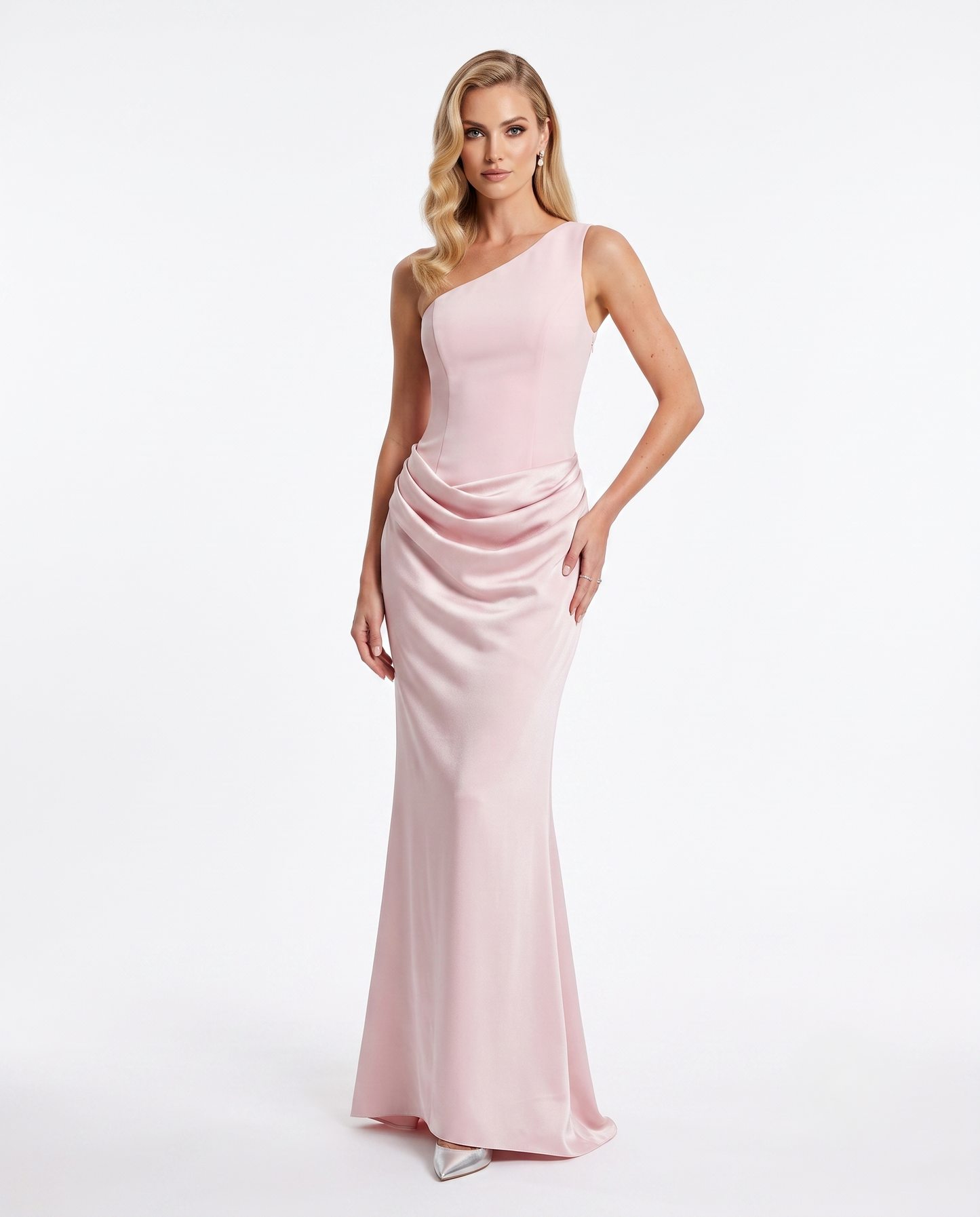One-Shoulder Satinabendkleid mit Drapierung e387