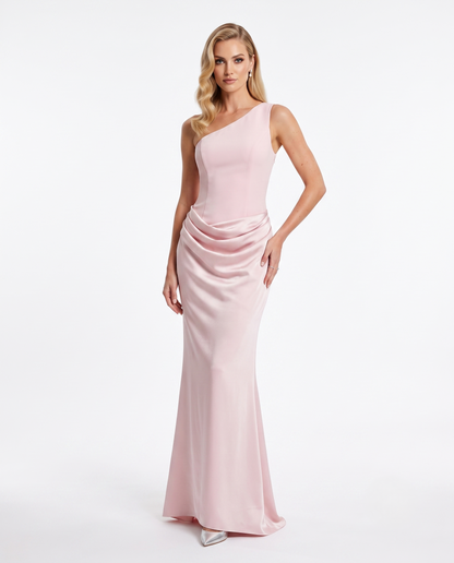 One-Shoulder Satinabendkleid mit Drapierung e387
