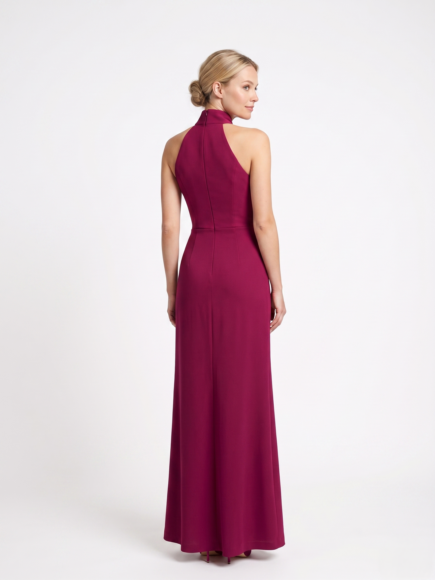 Chiffonabendkleid mit Drapierung und Stehkragen E384