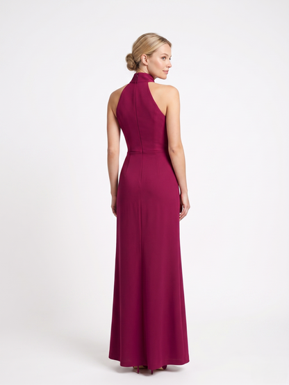 Chiffonabendkleid mit Drapierung und Stehkragen E384