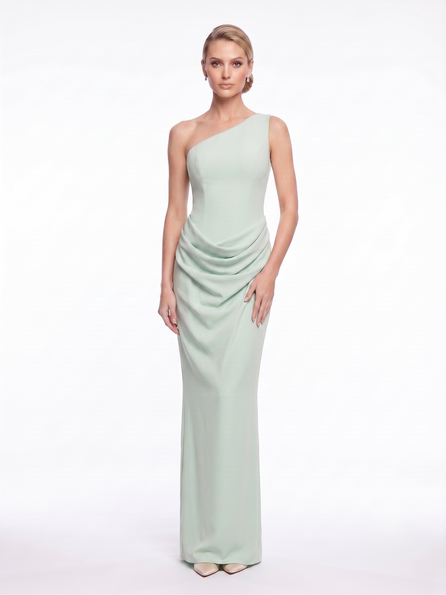 One-Shoulder Satinabendkleid mit Drapierung e387
