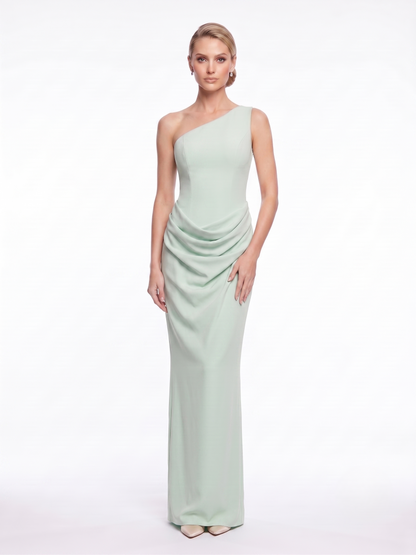One-Shoulder Satinabendkleid mit Drapierung e387