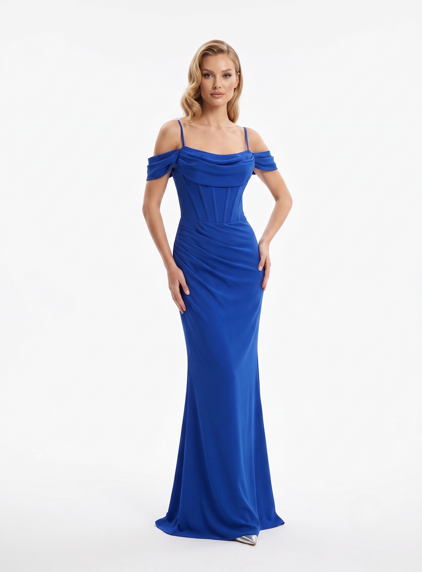 Schulterfreies Langes Abendkleid mit Korsett-Detail E350