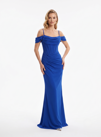 Schulterfreies Langes Abendkleid mit Korsett-Detail E350