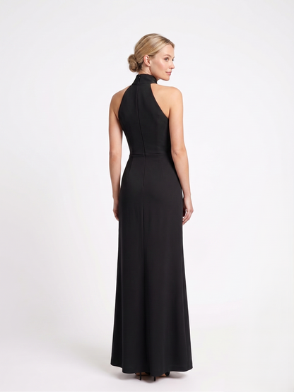 Chiffonabendkleid mit Drapierung und Stehkragen E384