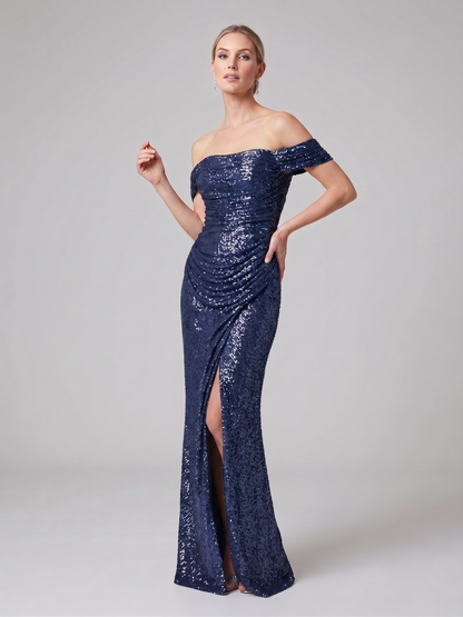 Langes Glänzendes Abendkleid mit Schlitz E354