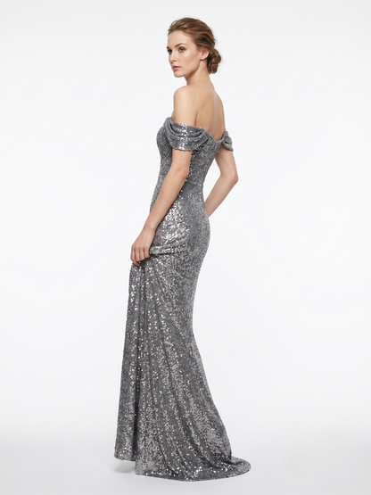 Langes Glänzendes Abendkleid mit Schlitz E354