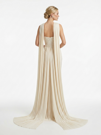 Drapiertes Corsagen-Abendkleid mit hohem Schlitz e394