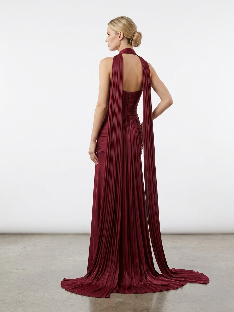 Spitzen-Abendkleid mit Drapierung und hohem Schlitz e395