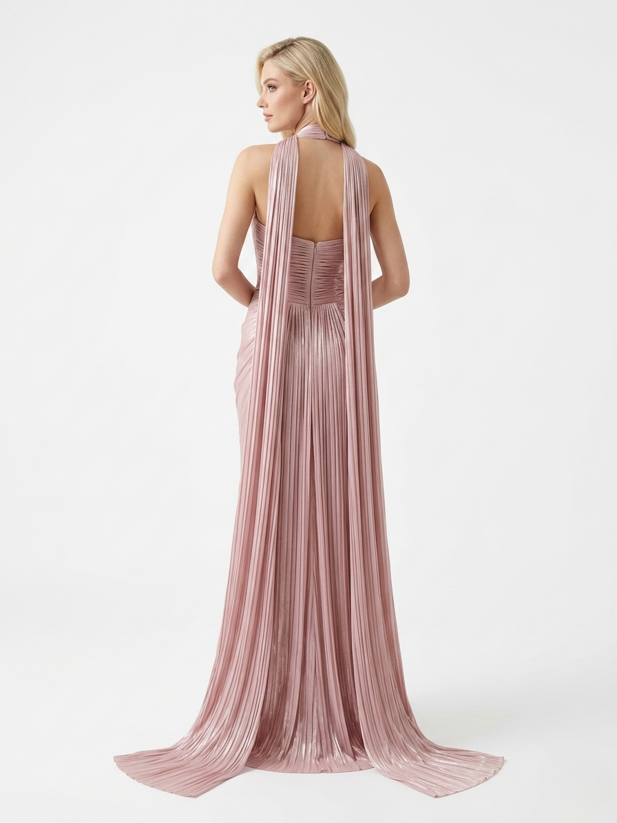 Drapiertes Corsagen-Abendkleid mit hohem Schlitz e394