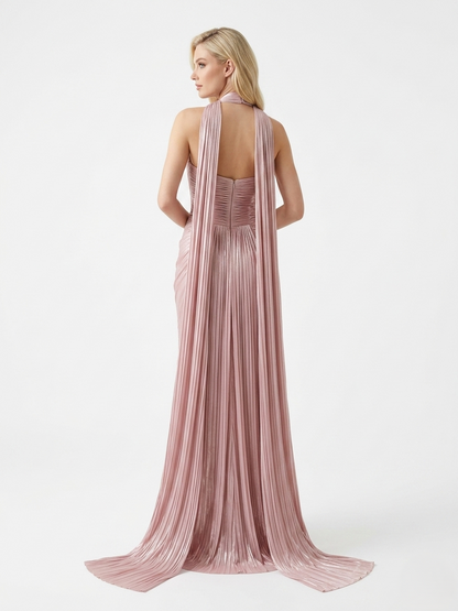 Drapiertes Corsagen-Abendkleid mit hohem Schlitz e394