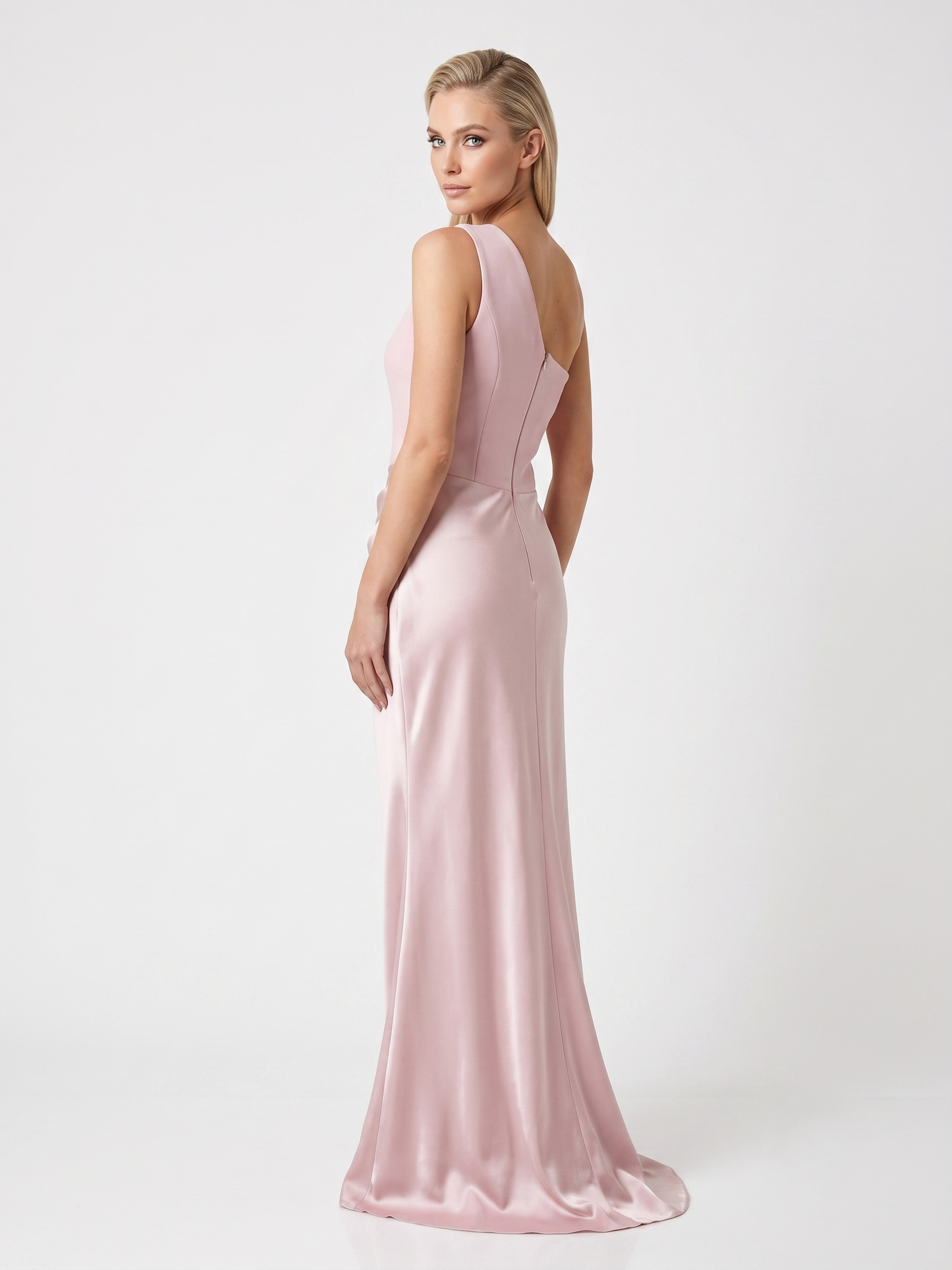 One-Shoulder Satinabendkleid mit Drapierung e387