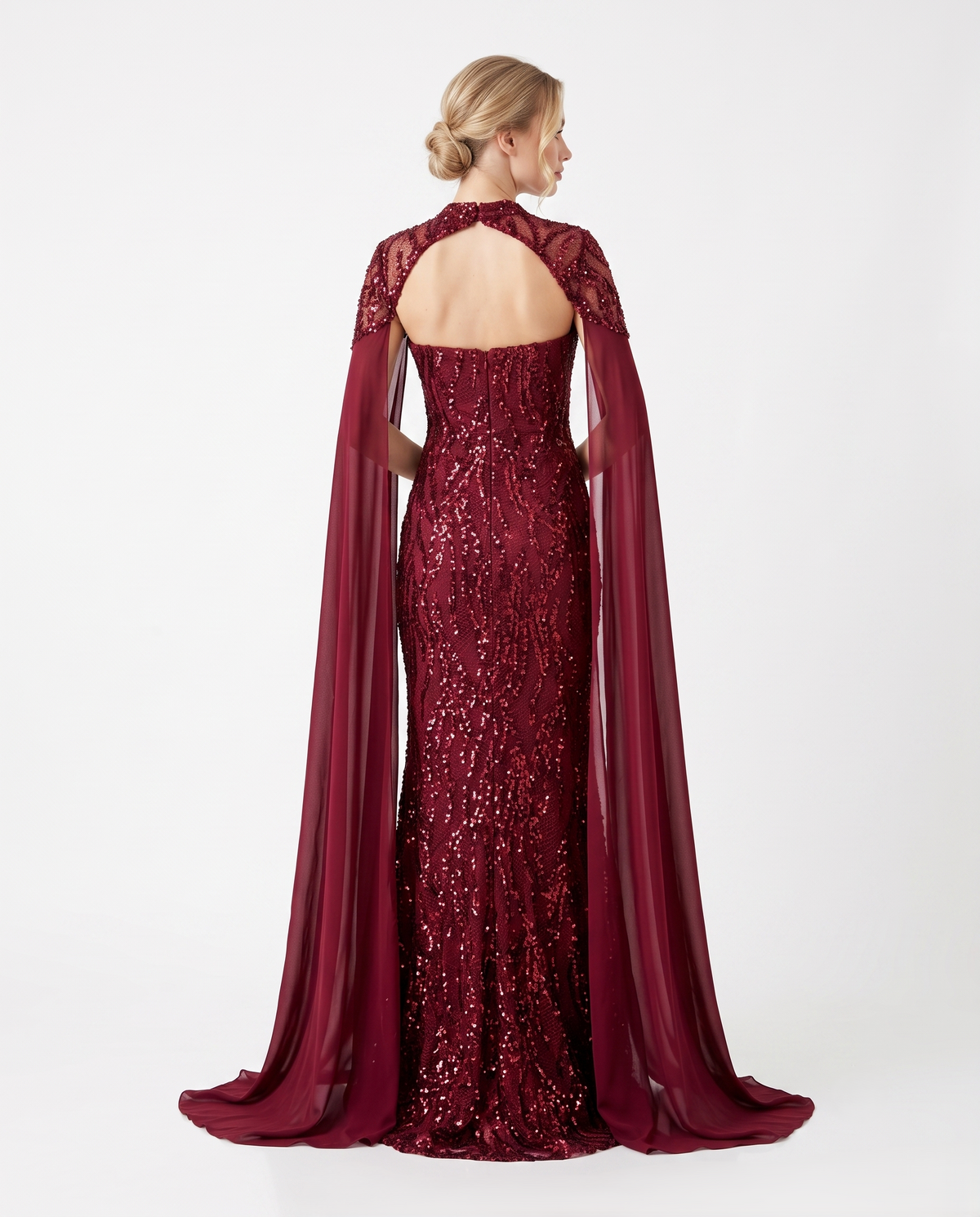 Pailletten-Abendkleid mit Chiffon-Cape e392