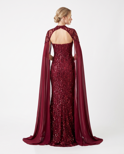 Pailletten-Abendkleid mit Chiffon-Cape e392
