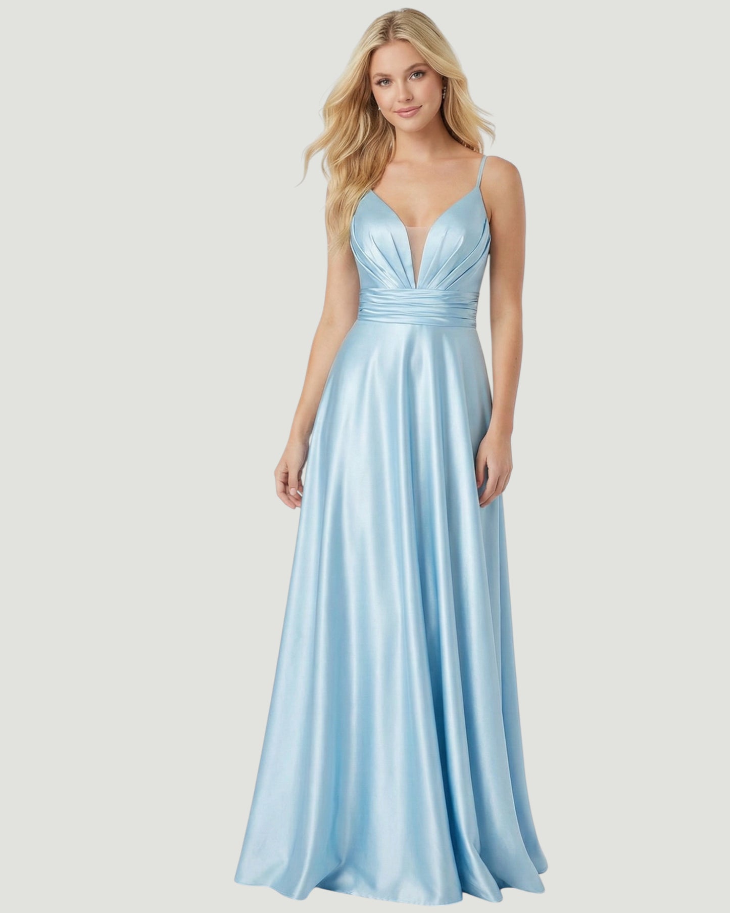 Elegantes Satin-Abendkleid mit V-Ausschnitt E293