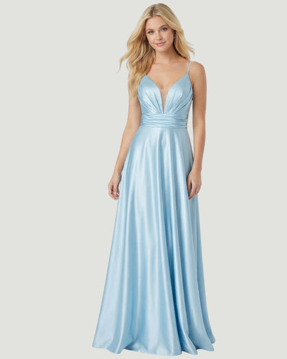 Elegantes Satin-Abendkleid mit V-Ausschnitt E293