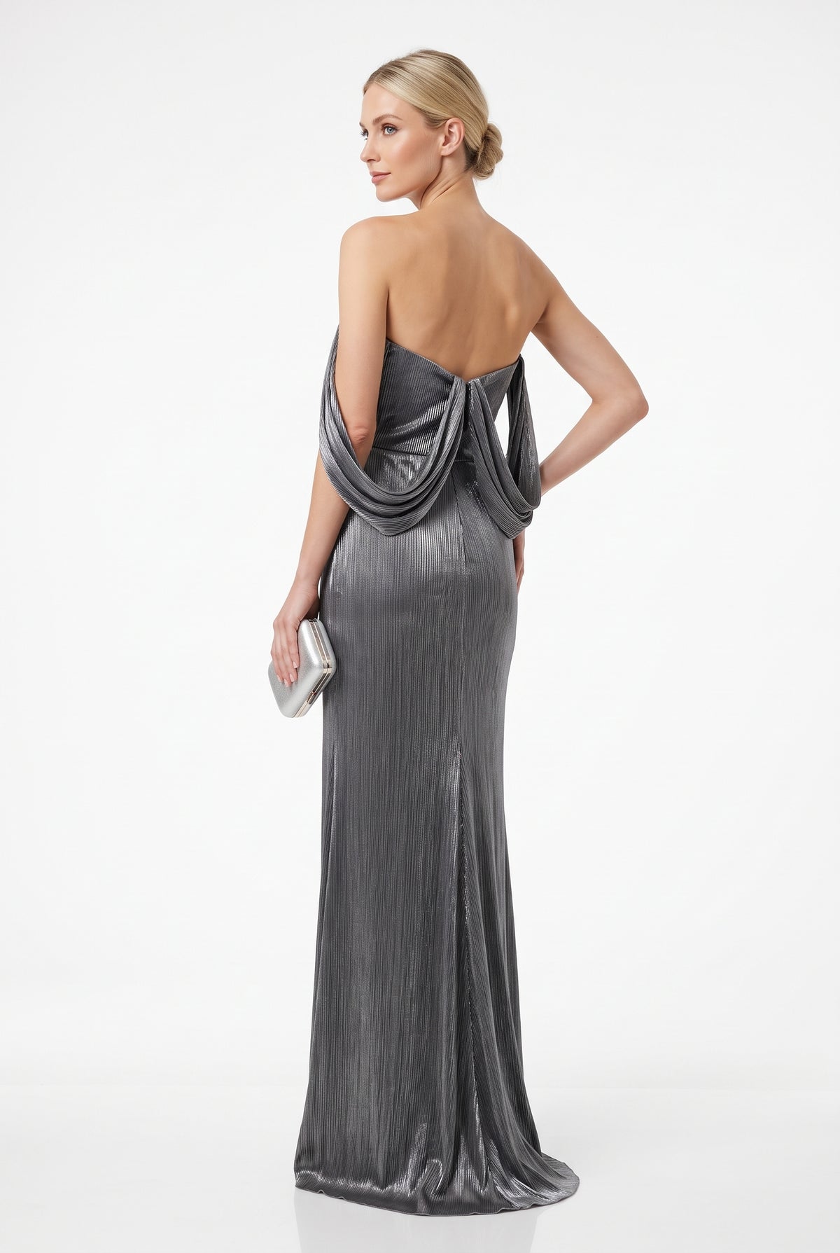 Schulterfreies Chiffon-Abendkleid mit Strassverzierung in Champagner Beschreibung: e417